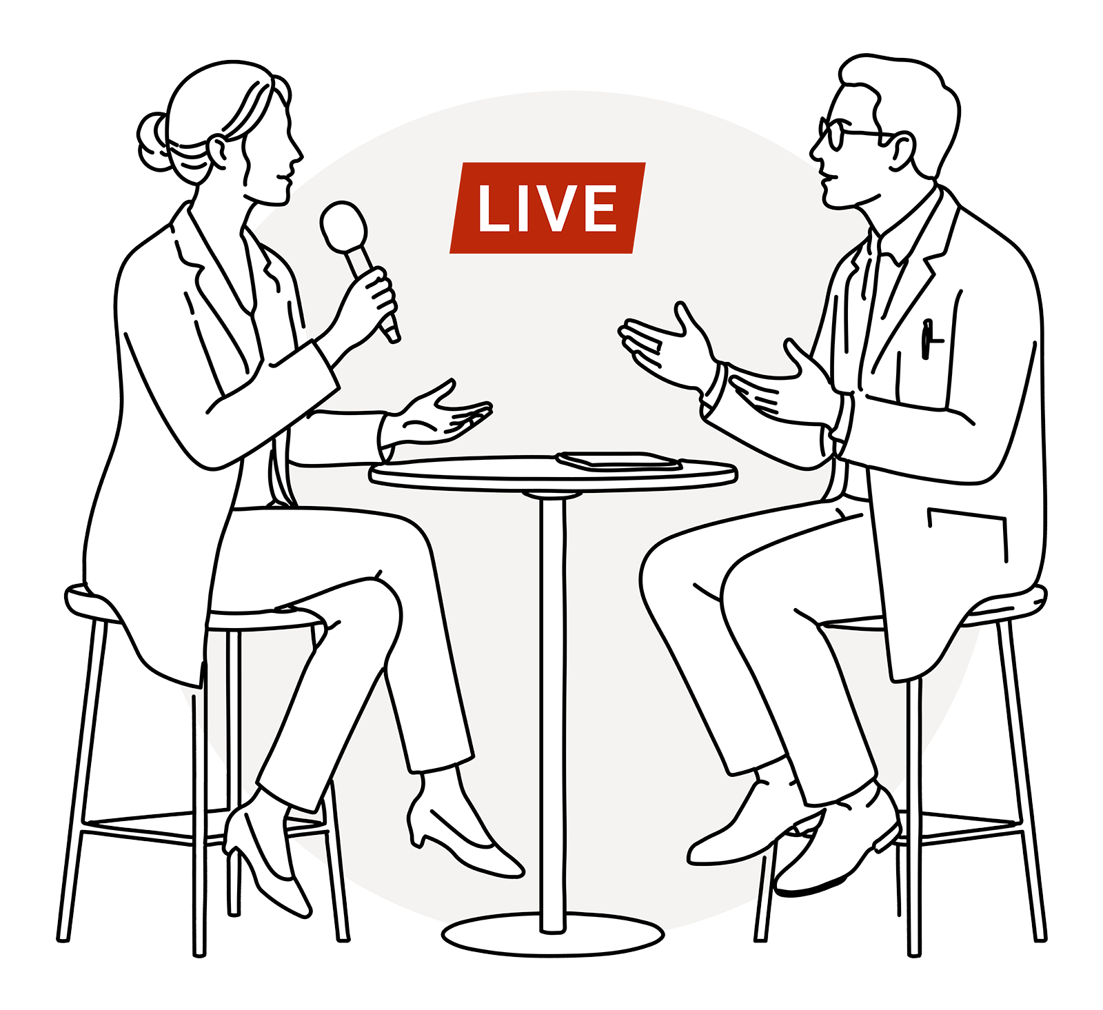 Illustration of one woman interviewing one man at Stago's Meet the Expert sessions at ISTH 2026.
