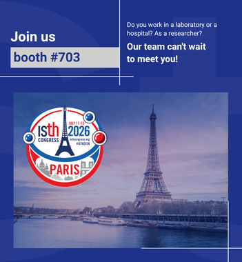 Pop up representing the Eiffel Tower in the background with the ISTH logo in the front. Join us on booth #703