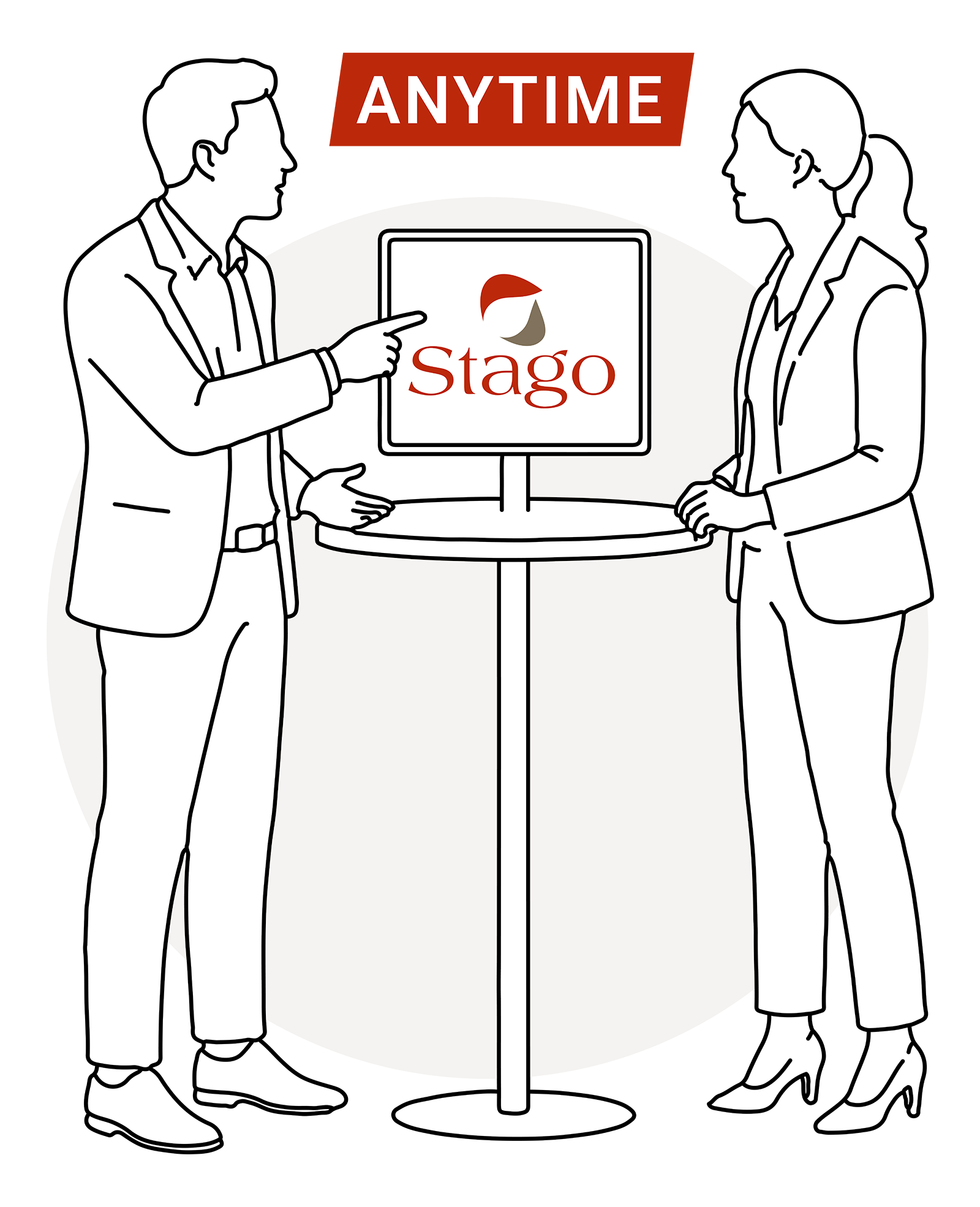 Illustration depicting a man and a woman talking in the Stago Scientific Lounge at ISTH 2026