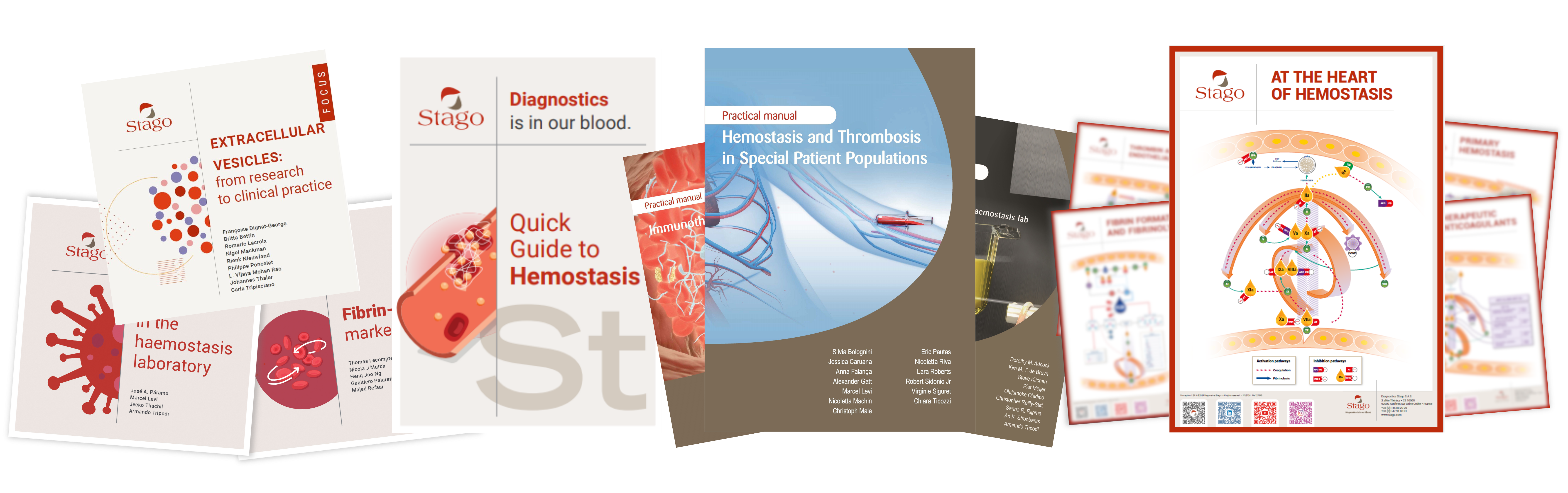 Stago's growing scientific collection including Practical Manuals, Focus, Quick Guide to Hemostasis and Stago Posters