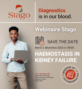 Pop-up pour accéder au webinaire Stago sur Hemaostasis in Kidney failure. Cliquer pour accéder au webinaire. .