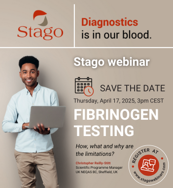 Flyer of Stago webinar on Fibrinogen. Click to save the date.